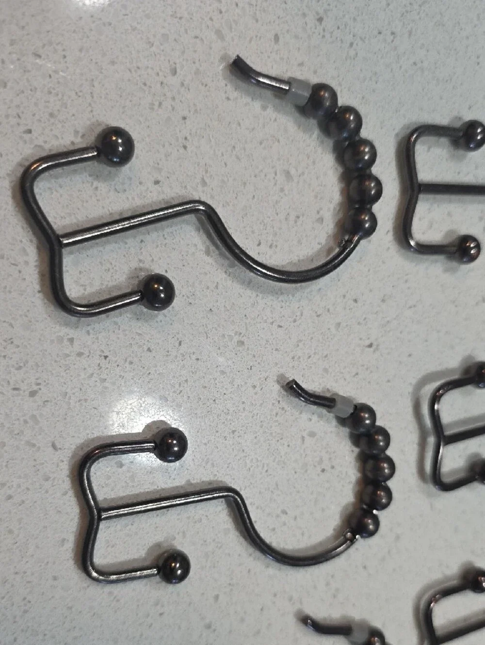 Set of 12 Black Metal Shower Curtain Hooks with Beaded Detail